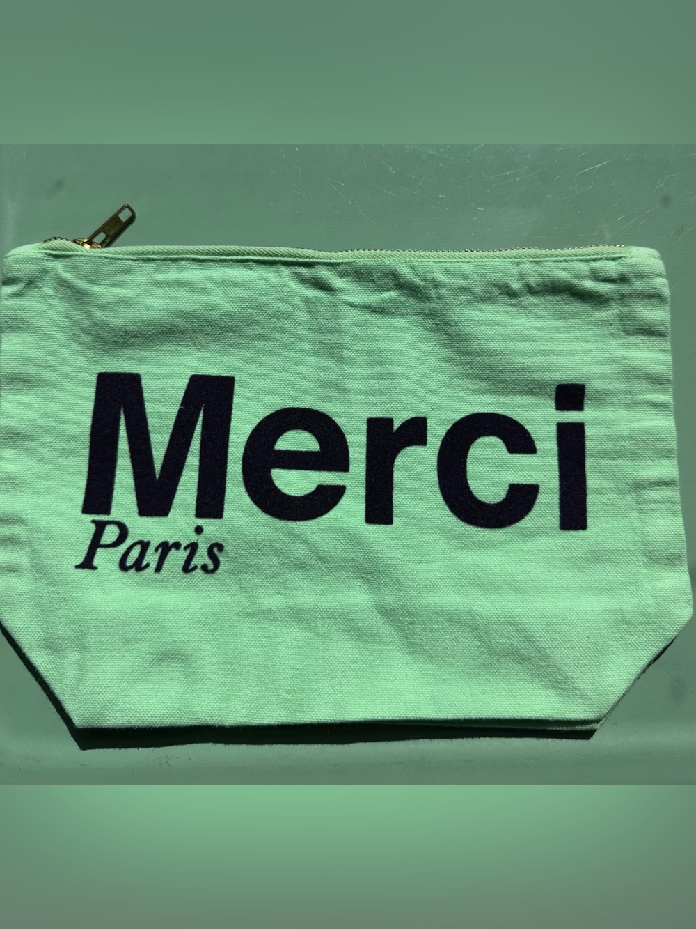 Merci Paris Mint Canvas pouch